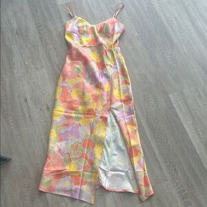 Floral Pastel Midi Dress with Spaghetti Straps